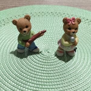 Homco Bear Figurines with Green and Pink Accents